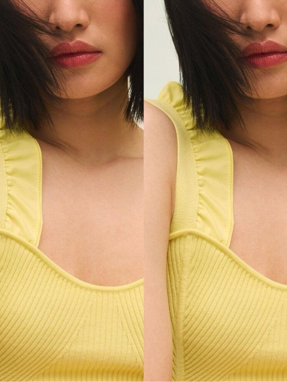 Maeve Lemon Ruffle Strap Ribbed Camisole - Picture 2 of 5